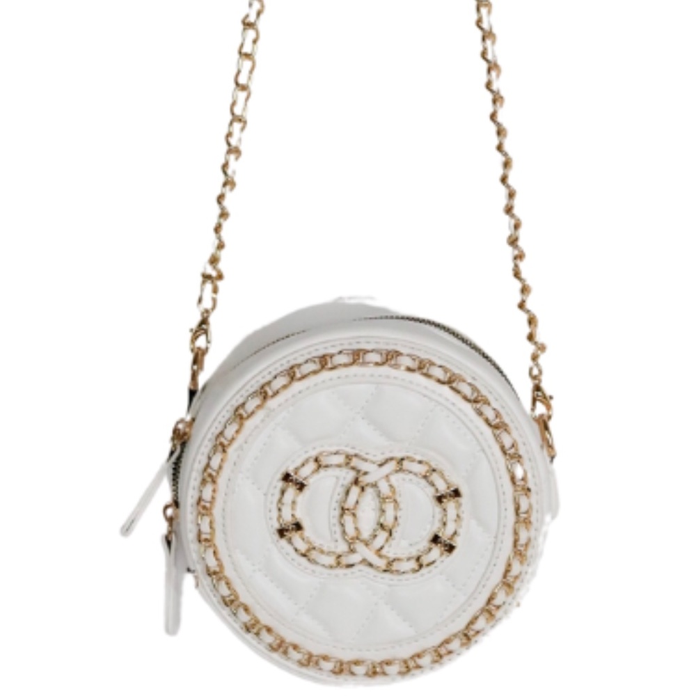 CIRCLE SHAPED CROSSBODY BAG WITH CHAIN LINK STRAP AND DETAILS - WHITE - Picture 4 of 5
